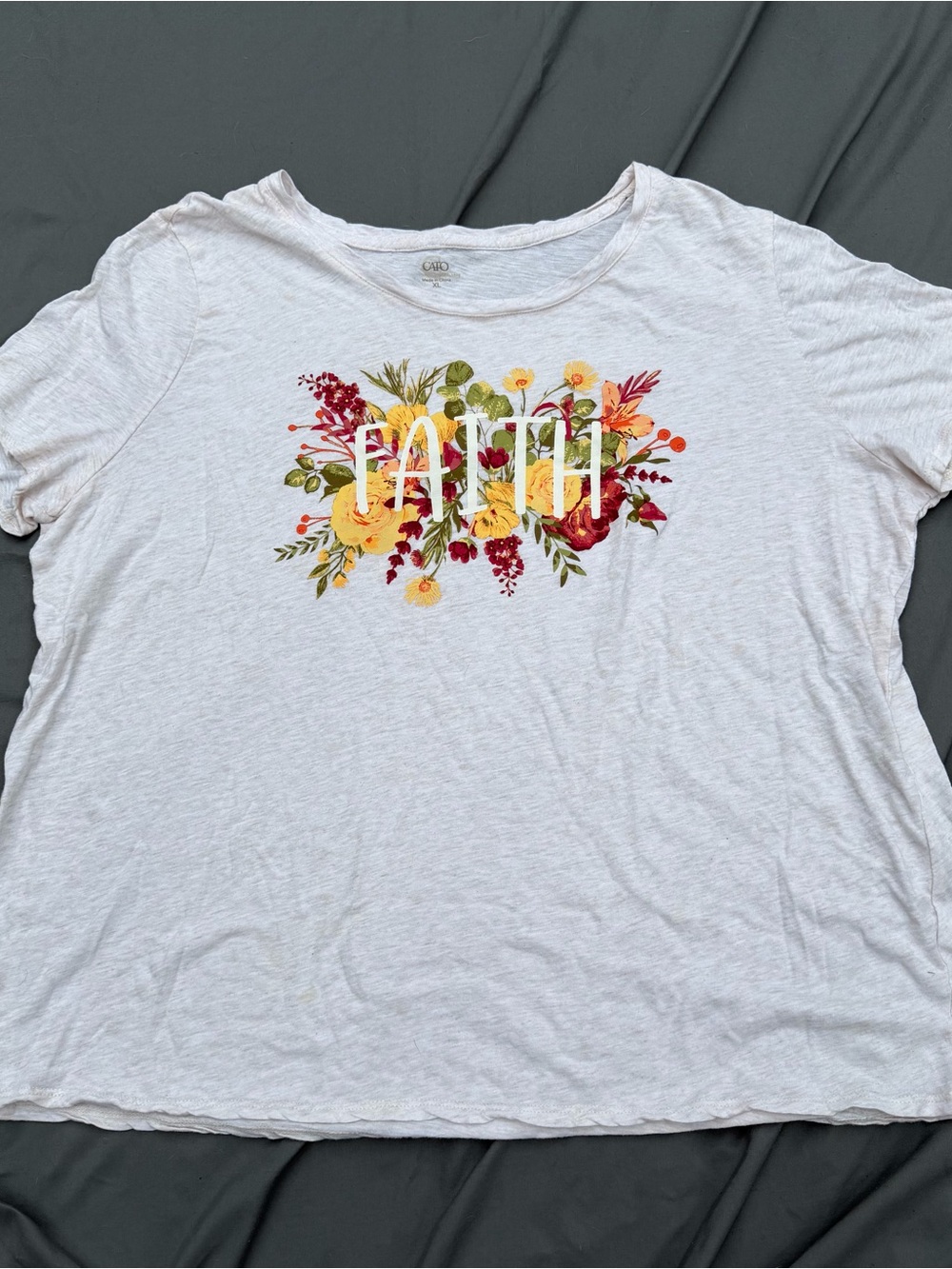 Cato White 'Faith' Floral Tee with Yellow & Red Accents